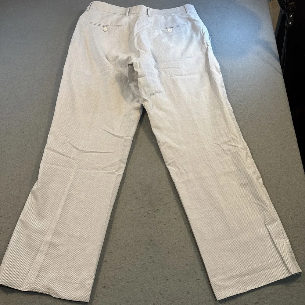 Alan Flusser Seersucker Pants Mens 36 X 30 White Blue Striped Chino Casual